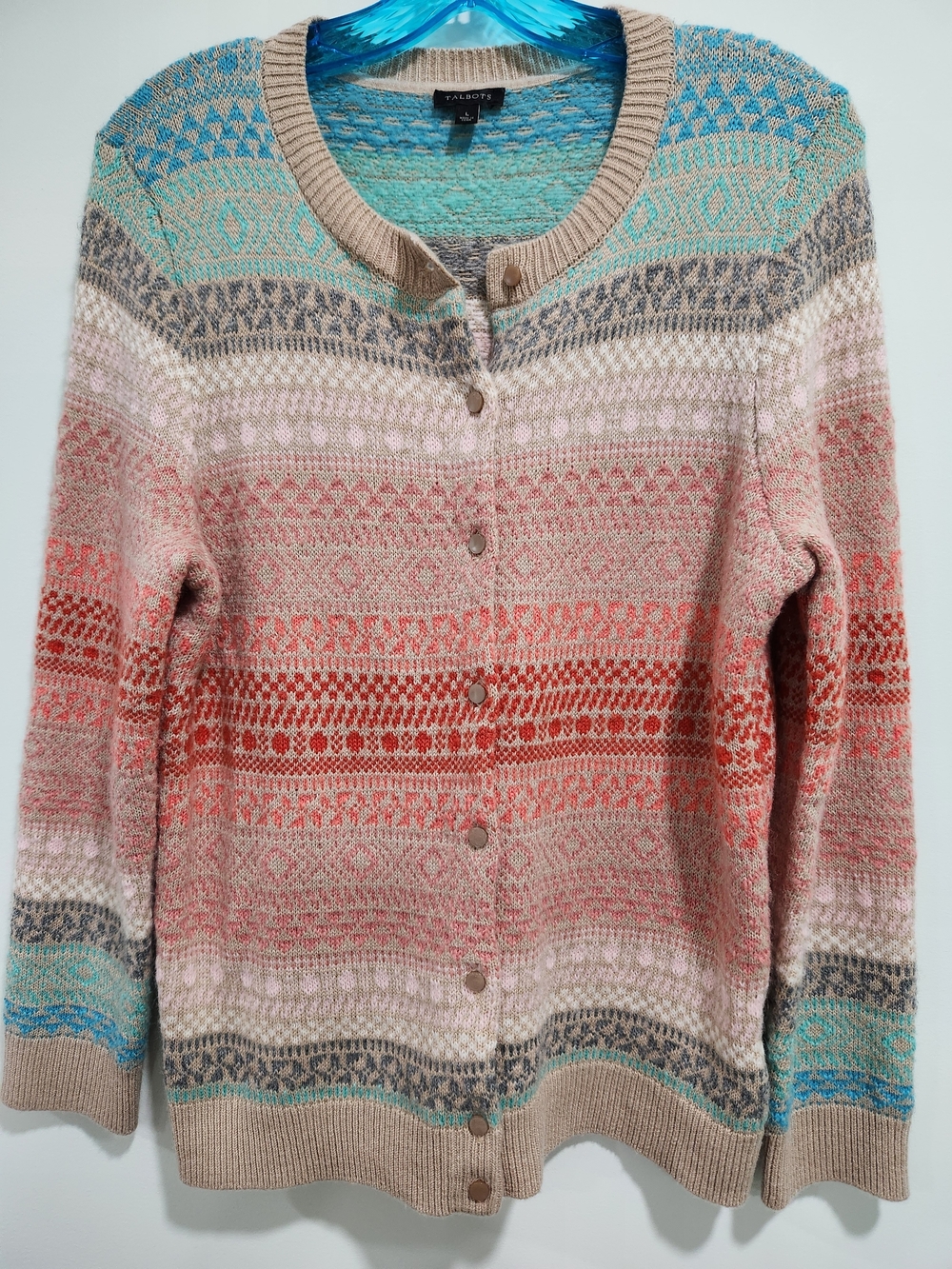 Talbots Multicolor Fair Isle Nwot Crewneck Cardigan Sweater